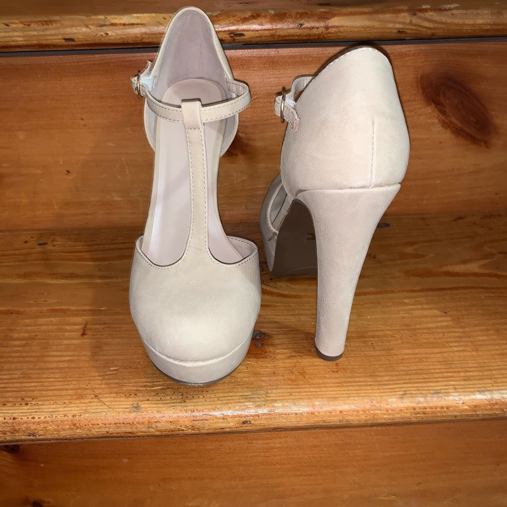 Nude closed toe heels